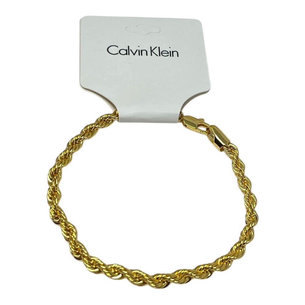 Calvin Klein Men’s Gold-Tone Rope Chain Bracelet – 9” Polished Twist Design, NWT